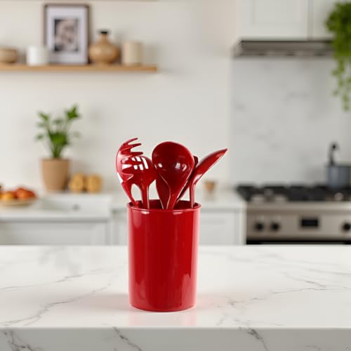 Reston Lloyd 6 Piece Kitchen Utensil Holder for Kitchen Counter, Utensils Crock with Heat Resistant Spoon, Slotted Spoon, Ladle, Spatula BPA Free, Red - color: Red, size: Utensil Holder Set