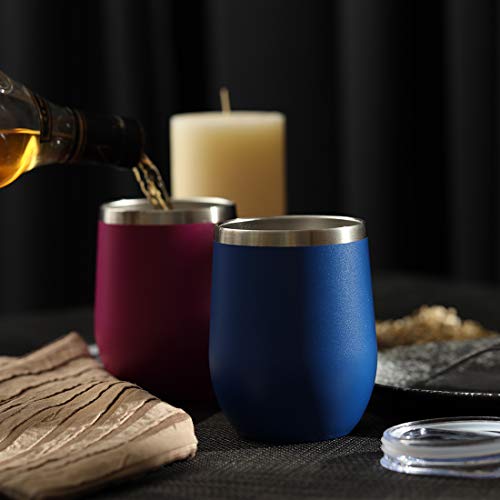 DOMICARE Stainless Steel Wine Tumbler Bulk with Lid, Personalized Insulated Tumblers Set, 12oz Travel Coffee Cups Pack of 1, Dark Blue - color: Dark Blue, size: 1 Count (Pack of 1)
