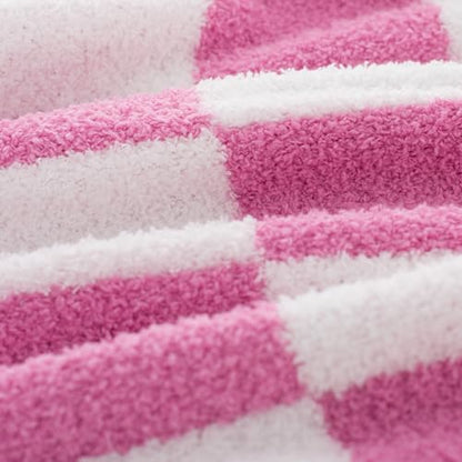Carriediosa Checkered Throw Blanket 50x60, 400GSM Ultra Soft Microfiber | Hot Pink, Fuzzy Fluffy Cozy Plush Knit Knitted Plaid Checker, Lightweight Cute Preppy Fall Blankets & Throws for Couch, Bed - color: Check - Hot Pink, size: 50" X 60"