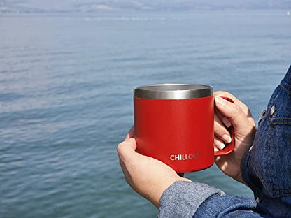 CHILLOUT LIFE Stainless Steel 16 oz Vacuum Insulated Coffee Mug with Handle and Lid, Large Thermal Camping Coffee Mug Cup with Durable Sliding Lid for Men & Women, Keeps your Beverages Hot & Cold - color: Cherry Red, size: 16 Ounces