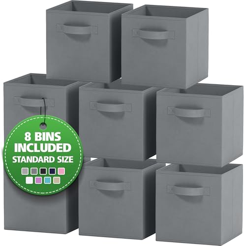 Storage Cubes Pack Of 8 - Standard Size Cube Storage Bin 10.5x10.5x11 With Dual Handles For Easy Carrying- Fabric Storage Bins Collapsible (Grey) - color: Grey