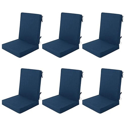 Outdoor Chair Cushions 20x20 Inch, Set of 6, Navy Blue | Water Resistant, Fade Resistant, Patio Furniture Lawn Dining Seat Replacement with High Back, Removable Cover with Zipper - color: Navy Blue, size: 20" x 20" 6 Pack