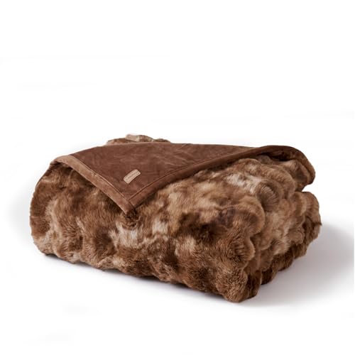 Faux Rabbit Fur Bubble Throw Blanket, 50"x60", Lion Caramel | Ultra Soft, Luxury Faux Rabbit Fur Throw, Thick Warm Bubble Blanket, Cozy Fluffy Reversible, for Bed, Couch, Chair, Sofa - color: Marble Caramel Brown, size: 50"x60"