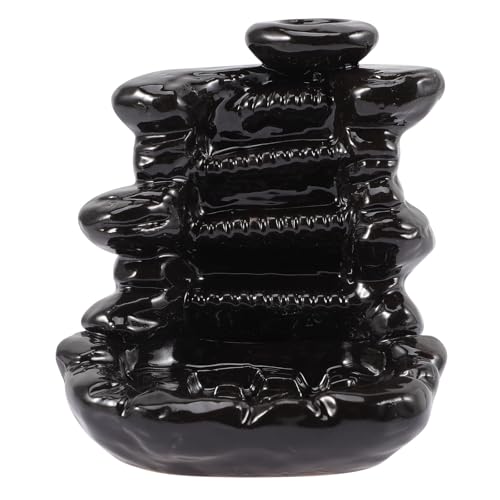 Cabilock Backflow Censer Burner Ceramic Incense Holder Waterfall Design Black Desktop Incense Ornament for Home Aromatherapy and Meditation