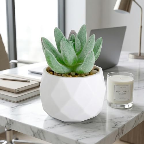 Mini Artificial Succulent Plants in Pot, Diamond Ceramic Decorative Plant for Home, Office Desk Succulent for Living Room, Bedroom, Green B - color: Green B
