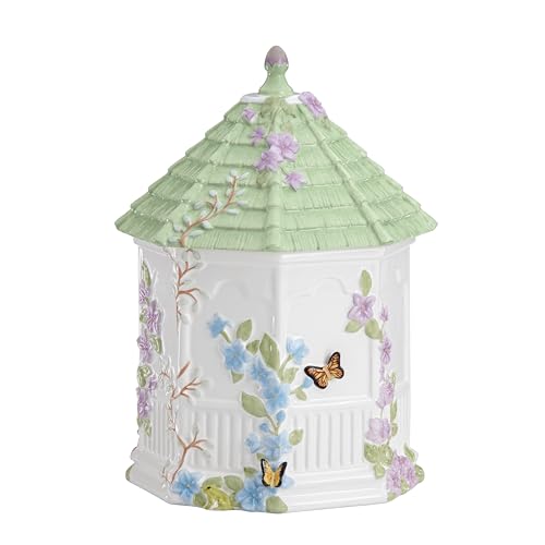 Lenox Butterfly Meadow Figural Gazebo Cookie Jar, 10-Inch, White | white porcelain earthenware, dishwasher safe | 10 x 6 inch size | floral collectible cookie jar | 10 inch, 72oz - style: Cookie Jar, Gazebo