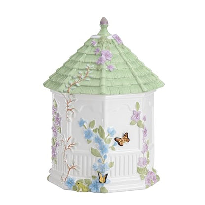 Lenox Butterfly Meadow Figural Gazebo Cookie Jar, 10-Inch, White | white porcelain earthenware, dishwasher safe | 10 x 6 inch size | floral collectible cookie jar | 10 inch, 72oz - style: Cookie Jar, Gazebo