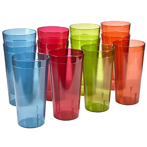 US Acrylic Café Plastic Reusable Tumblers (Set of 12) 32-ounce Iced-Tea Cups, Assorted | Value Set of Restaurant Style Drinking Glasses, Stackable, BPA-free, Made in the USA | Top-rack Dishwasher Safe - color: Assorted, size: 32 ounces