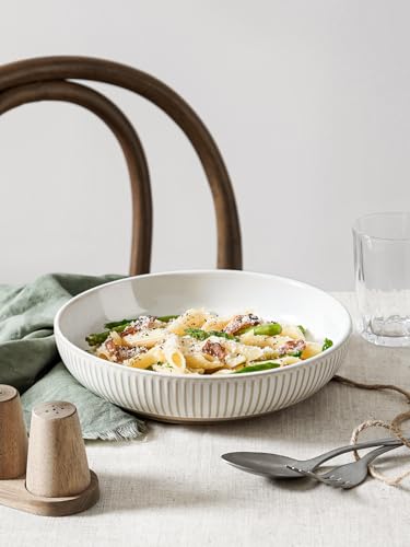 LE TAUCI Pasta Bowls 46oz, Large Salad Bowl, Ceramic Embossment Stoneware Serving Plate Bowl for Fruits, Noodle, Dinner, House-warming Wedding Present - 9 Inch, Set of 4, Arctic White - size: 9 Inch