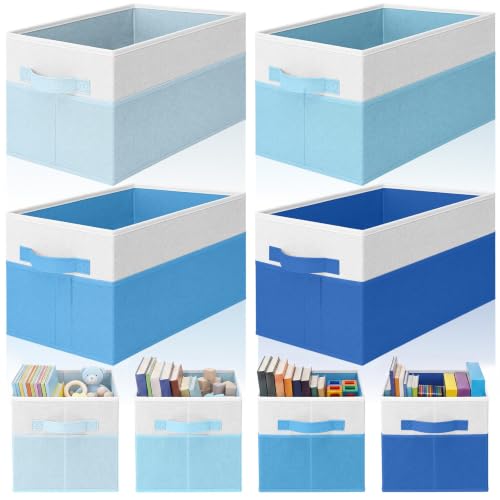 4 Pcs Blue Collapsible Storage Bins Baskets Fabric Storage Cubes 14x10x9'' Large Closet Organizer for Shelve Colorful Foldable Basket with Handle for Sunset Party Nursery Classroom Decor - color: Blue