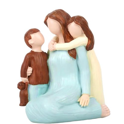 Mother and Child Figurines Gift, Mum Cuddle Kids Statue,Hand-Painted Resin Mom and 2 Kids Figurines, Mother Son Daughter Sculpted Gifts for Mother’s Day, Anniversary, Birthday, Christmas - color: Mother's Loving Embrace
