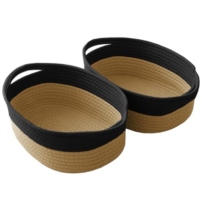 JMvicyroam Small Woven Basket, Empty Gift Basket, Black&Jute/2 Pack | Small Gift Basket, Cotton Rope, 12 x 8 x 82 in, Handles, Includes Ribbon and Bag, Birthday Gift Basket - color: Black&Jute, size: 2 Pack