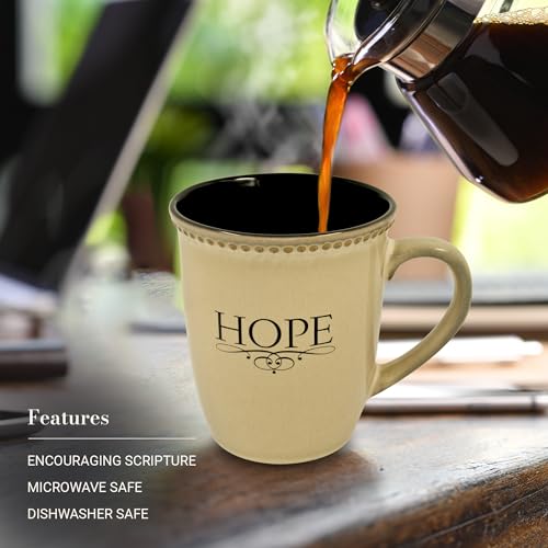 Christian Art Gifts Ivory Stoneware Coffee Mug – 13 oz. Microwave and Dishwasher-safe Lead & Cadmium-free Inspirational Scripture Coffee and Tea Mug for Men & Women with Bible Verse: Hope –Hebrew 6:19 - color: Ivory/Hope