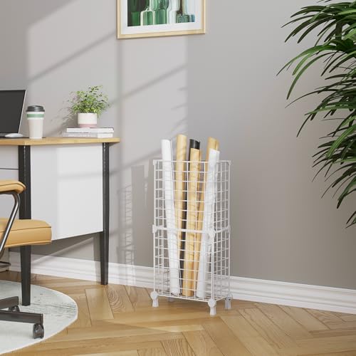 AWTATOS Umbrella Holder Entryway, Umbrella Stand Freestanding, White | Metal Square Umbrella Rack Organizer with a Removable Drip Tray, Hooks - color: White