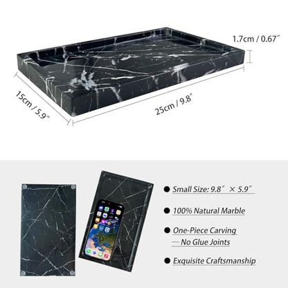 Natural Black Marble Vanity Tray, 9.8"x5.9" | Genuine Marble Stone Tray for Bathroom/Kitchen/Dresser - color: Marble Tray-black and White