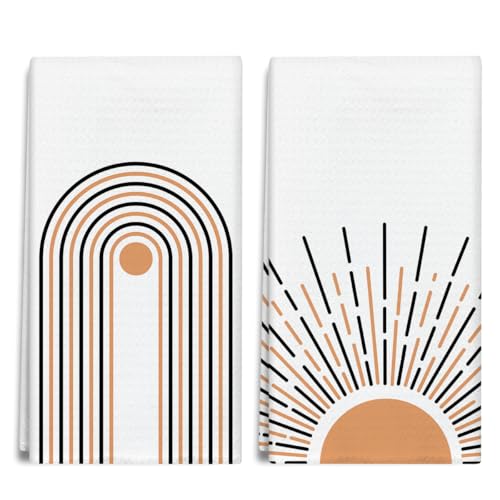 Boho Sun Line Kitchen Towels and Dishcloths Set of 2, Nature Landscape Decorative Hand Towel Drying Cloth for Bathroom Baking, Housewarming Gift for Hostess, Women, 16x24 Inches -22 - color: Boho