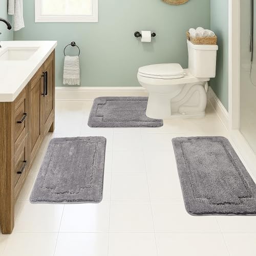 Bath Rugs Set 3 Pieces Bathroom Mat Soft Absorbent Plush Shaggy Soft Floor Non Slip Shower Bath Tub Machine Washable - color: Charcoal-ser, size: 20"x32"/20"x20"/17"x24"