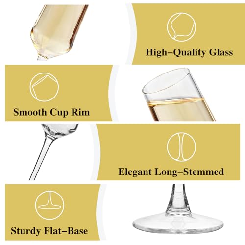 QAPPDA Champagne Flutes 7.5oz, Elegant Champagne Glasses Set of 6 | Wedding Flutes Glass, Ideal for Weddings, Anniversaries, Birthday, Christmas, Special Days - style: Slim Flute