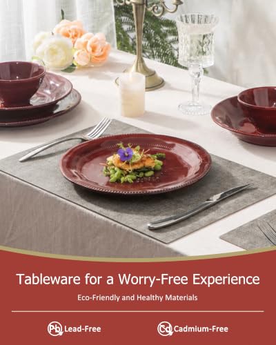 4-piece ceramic dinnerware set with active glaze, modern-shaped tableware set, suitable for kitchen, microwave, dishwasher, and oven, scratch-resistant, red - color: style - 1