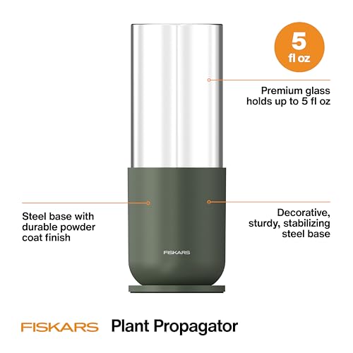 Fiskars 5oz Plant Propagator Glass Vase for Hydroponic Indoor Gardening | Single Vase with Metal Stand for Rooting Cuttings, Houseplants & Decor, Straight Sided Flute for Safe Root Removal, Clear