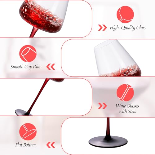 KAMMAK Crystal Red Wine Glasses Set of 2, 19.61 oz Stemmed Glasses, XH006 | Hand Blown, Bordeaux Wine Glasses, Thin Rim & Long Stem, Red & White, Daily Use, Wedding or Birthday Gift for Women - size: 8KPXH006