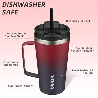 BJPKPK 18oz Insulated Tumbler with Handle, Lid & Straw, Stainless Steel | Double Wall Vacuum Insulated Coffee Travel Mug - Keeps Cold & Hot, BPA Free, Cupholder Fit for Office, Gym & Travel - color: Charming Red, size: 18 Ounces