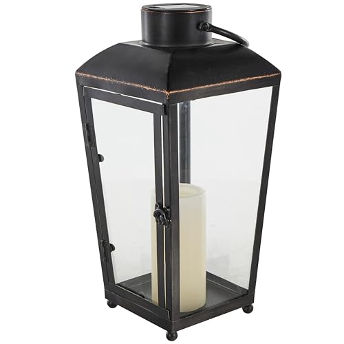 Deco 79 Metal Indoor Outdoor Candle Lantern Modern Lantern Candle Holder with Gold Accents, Lantern 7" x 8" x 16", Black - size: 7" x 8" x 16"
