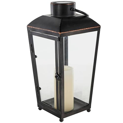 Deco 79 Metal Indoor Outdoor Candle Lantern Modern Lantern Candle Holder with Gold Accents, Lantern 7" x 8" x 16", Black - size: 7" x 8" x 16"