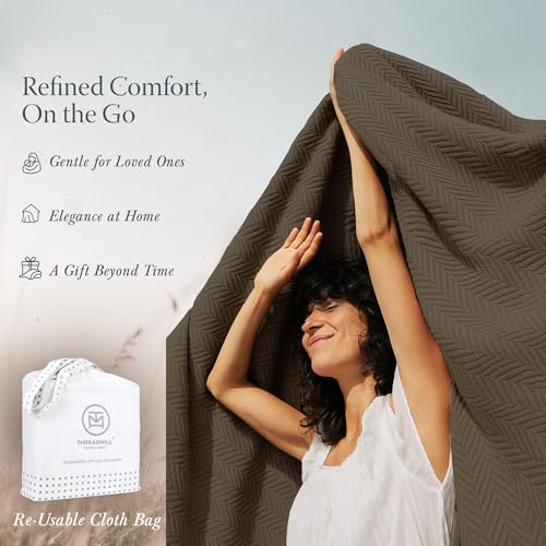 Threadmill Luxury Cotton Blankets for Queen Size Bed | All-Season 100% Cotton Queen Size Blanket | Herringbone Cozy, Soft Breathable Fall Thermal Blanket fits Full Size Bed | Espresso - color: Espresso, size: Queen (90" x 92")