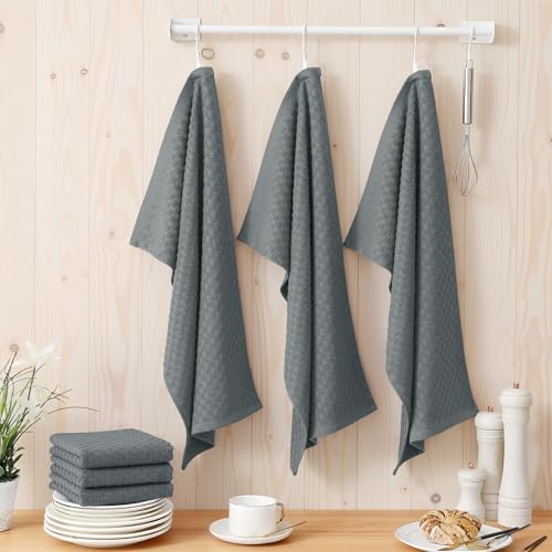 Homaxy 100% Cotton Terry Kitchen Towels(15" x 25", 6 Pack), Dark Grey | Soft and Super Absorbent Dish Towels, 380 GSM Reusable Tea Towel with Hanging Loop, Pineapple Grid Designed - color: Dark Grey, size: 15 x 25 - 6 Pack