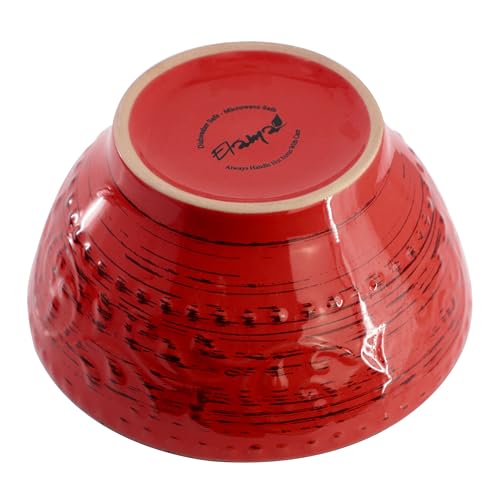 Elama Malibu Ocean Bloom 16-Piece Stoneware Embossed Pattern Reactive Glaze Red Dinnerware Set, Tableware, Serveware Set (Ocean Bloom Red) - color: Ocean Bloom Red