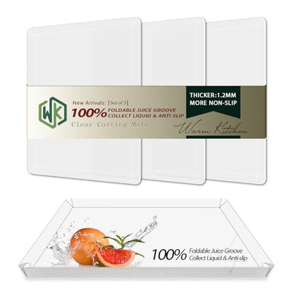 WK Flexible Plastic Cutting Boards Mats with Lip, Foldable Cutting Board for Kitchen Set of 3, Clear Cutting Boards, Nonslip Cutting Mats Sheets, BPA Free, Dishwasher Safe - color: Foldable - Clear - 3