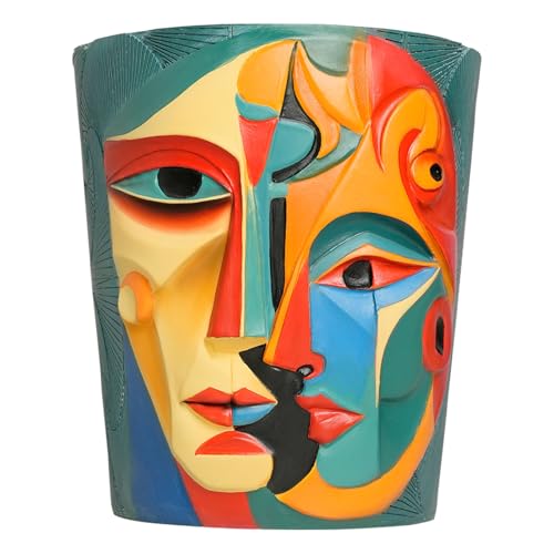 Abstract Face Planter Pot, Colorful Two-Sided Head Pot for Indoor Outdoor | Colorful abstract two-sided face planter, unique head pot with drainage for indoor/outdoor plants & home decor - size: Large