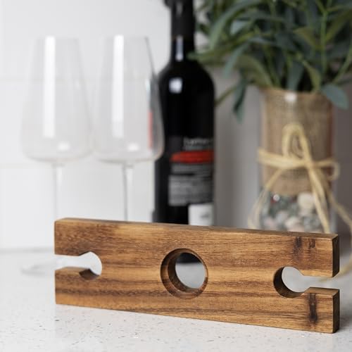 Ironwood Gourmet Acacia Wood Wine Glass Holder for Wine Bottles, Holds 2 Wine Glasses - size: 1 Bottle and 2 Glasses