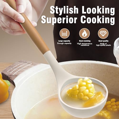 Silicone Cooking Utensils Set, Silicone Utensils for Cooking, 446° Heat Resistant Kitchen Utensil Silicone Spatula Sets, Kitchen Gadgets for Non-Stick Cookware BPA FREE (Cream White) - color: Cream White
