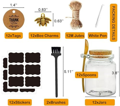 Sugar Scrub Containers, Bath Salt Jar, Spice Jars with Bamboo Spoon, Body Scrub Containers, 8oz Sugar Scrub Jars, Homemade Butter Container W/ Labels and Cleaning Brush, 12 Pack - color: 12 pack