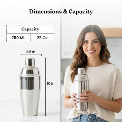 MAZDA 25oz Cocktail Shaker, Stainless Steel Martini Mixer Strainer | Ideal for making cocktails, martinis, margaritas, and mixed drinks, Professional Bar Tool, Easy to Use & Clean