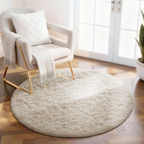 Ophanie 2 Ft Round Area Rug, Ivory Washable Shag Rug for Indoor Floor, Non-Slip Decorative Rug for Living Room, Bedroom and Home Decor - color: 2- Ivory, size: 2' (Round)