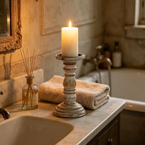 Hosley Set of 2 High Wood Candle Holder 8 Inch High for Pillar Wax Candles Flameless Candle. Distress Finish Candleholder. Ideal Gift for Wedding Party Home Spa Reiki Aromatherapy Candle Gardens O4 - size: 8 inch high x 2 Count