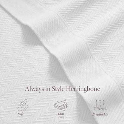 Threadmill Cotton King Blanket, Herringbone, White, All-Season Breathable | 100% Cotton, Herringbone Pattern, 106x92 in, Breathable, All-Season, OEKO-TEX Certified, Machine Washable - color: Bright White, size: King (106" x 92")