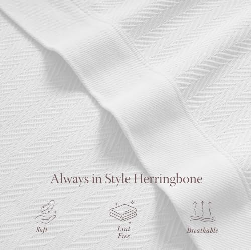 Threadmill Cotton King Blanket, Herringbone, White, All-Season Breathable | 100% Cotton, Herringbone Pattern, 106x92 in, Breathable, All-Season, OEKO-TEX Certified, Machine Washable - color: Bright White, size: King (106" x 92")