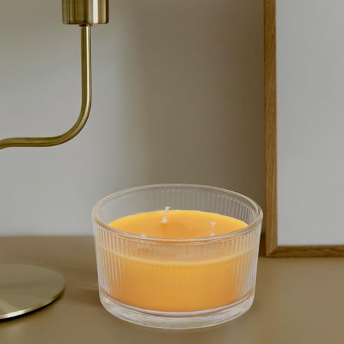 3-Pack 3-Wick Pure Beeswax Glass Jar Candle, Unscented, Natural Home Decor | Approx. 14H Burn, Cotton Wick, Lead-Free, Smokeless & Clean, Non-Toxic, Air Purifying, SPA & Gift Ready