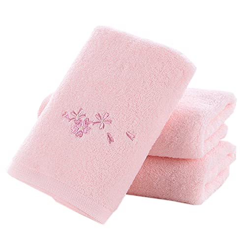 Hand Towel Set of 3 Embroidered Floral Pattern 100% Cotton Soft Absorbent Decorative Towel for Bathroom (Pink) - color: Flower Pink