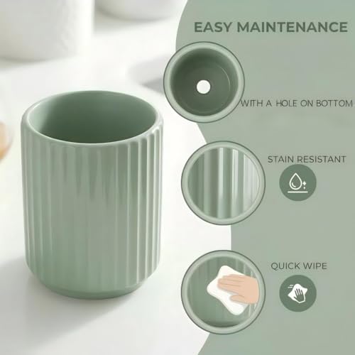 Small Utensil Holder for Kitchen Counter (H5.51” x W4.92”), Countertop Utensil Holder for Kitchen Ceramic, Utensils Crock for Countertop, Includes Silicone Drying Mat, White
