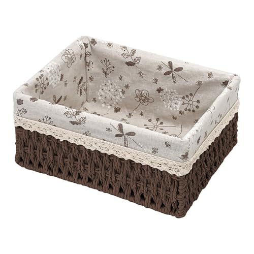 Wicker Storage Baskets, Handwoven Paper Rope Organizer Bins with Removable Floral Liner, Large for Bathroom, Pantry, Shelf, Countertop, Closet (Brown, L) - color: Brown, size: L