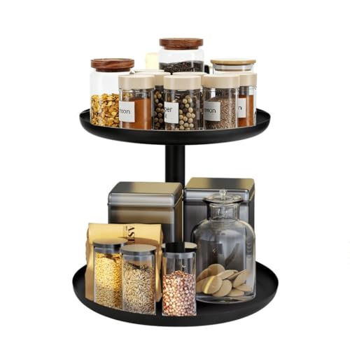 IBERG 2 Tier Lazy Susan Organizer, Rotating Spice Rack (Black)