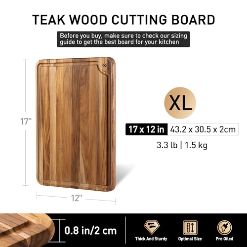 Teak Wood Cutting Boards for Kitchen 17'' Wooden Bamboo Serving Board Meat | Heavy Duty, Over Sink, Solid Thick, Haus Wooden Chopping Board, Meat, Easy to Clean, Non Toxic, Best Kitchen Essential Gift - style: 17 IN