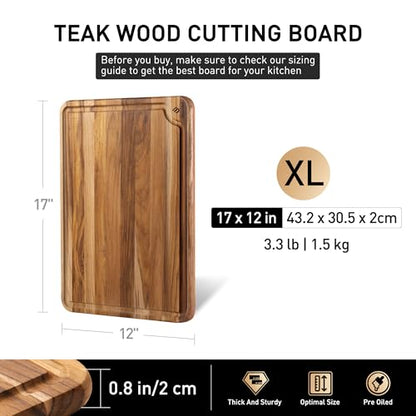 Teak Wood Cutting Boards for Kitchen 17'' Wooden Bamboo Serving Board Meat | Heavy Duty, Over Sink, Solid Thick, Haus Wooden Chopping Board, Meat, Easy to Clean, Non Toxic, Best Kitchen Essential Gift - style: 17 IN