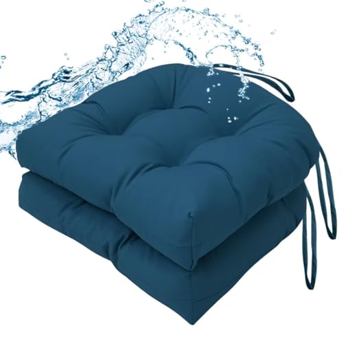 Outdoor Chair Cushions Set of 2, 19"x19" Tufted Outdoor Seat Cushions, Waterproof Patio Furniture Cushions,Navy Blue - color: Navy Blue