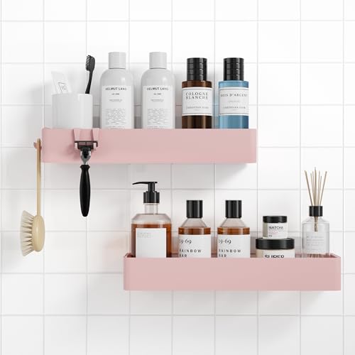 Kitsure Shower Caddy Adhesive, Stylish Shower Organizer, XX-Large, Pink | 2 Pack Shower Shelf for Inside Shower, 100% Rustproof Metal Shelves, No-Drill Bathroom Organizers and Storage - color: Pink, size: XX-Large